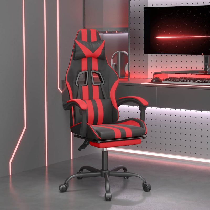 Scaun de gaming cu suport picioare, negru/roșu, piele ecologică