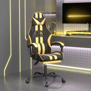 Scaun de gaming cu suport picioare negru/auriu, piele ecologică