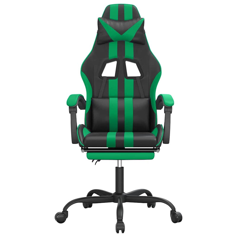 Scaun de gaming cu suport picioare negru/verde, piele ecologică
