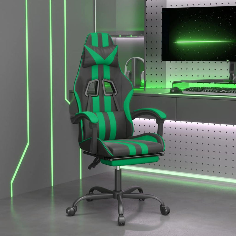 Scaun de gaming cu suport picioare negru/verde, piele ecologică