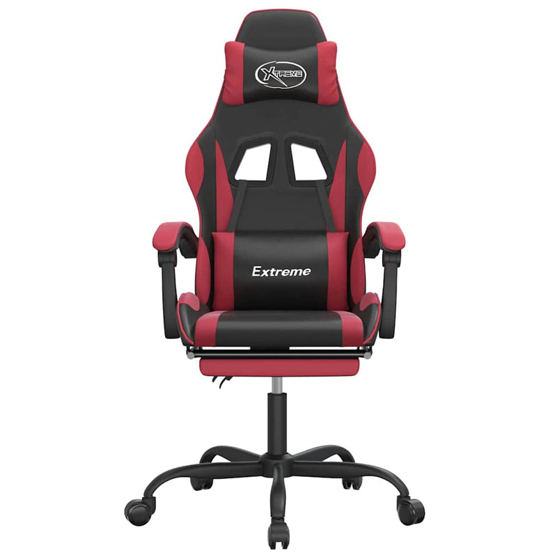 Scaun de gaming cu suport picioare, negru/roșu vin, piele eco