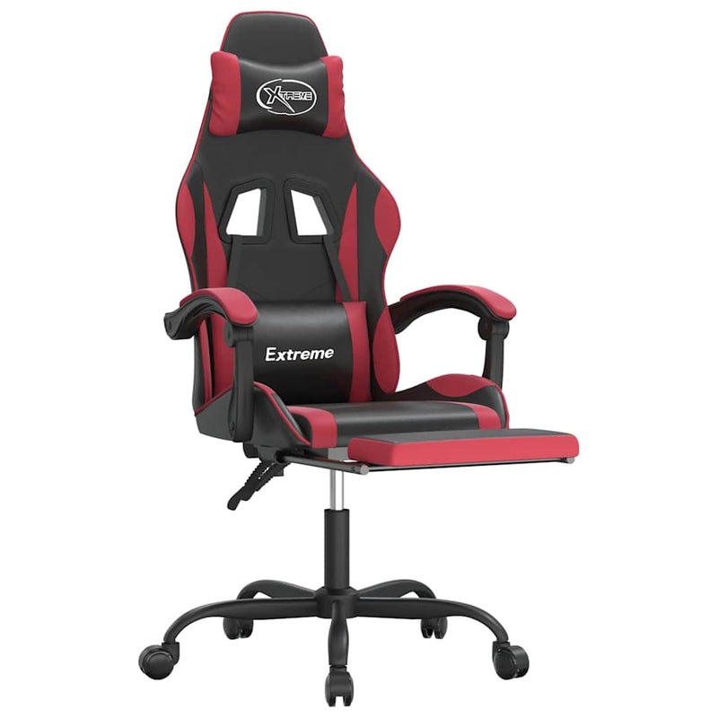 Scaun de gaming cu suport picioare, negru/roșu vin, piele eco