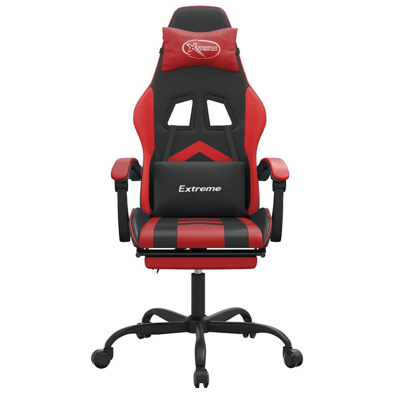 Scaun de gaming cu suport picioare, negru/roșu, piele ecologică