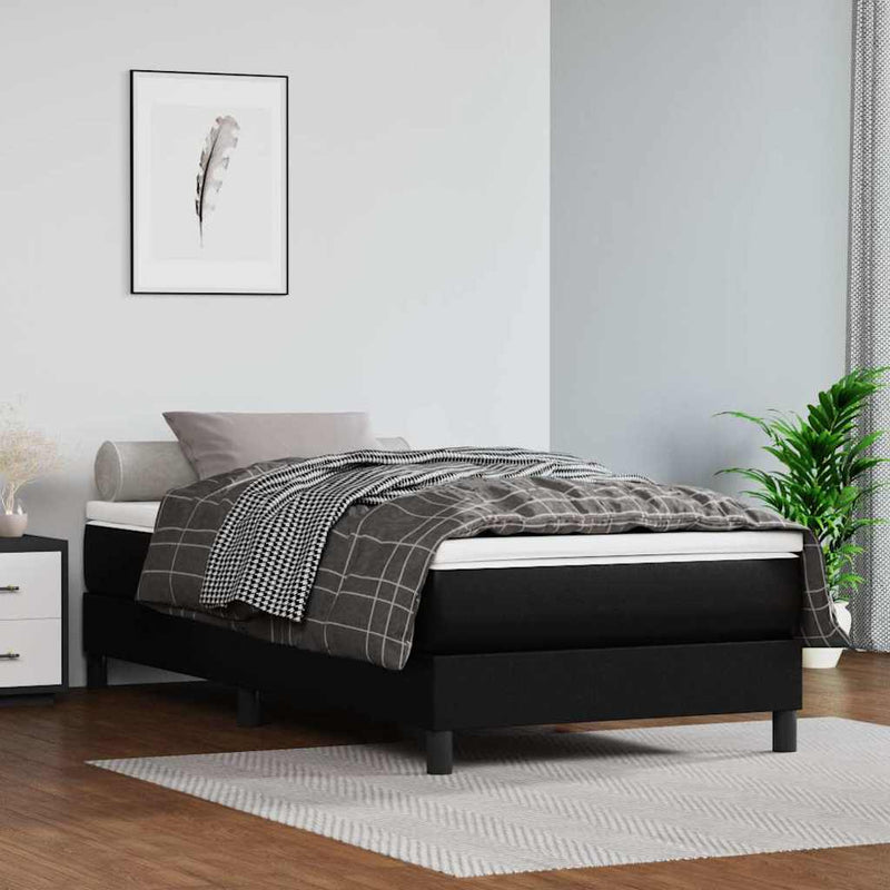 Cadru de pat cu arcuri, negru, 90x200 cm, piele ecologică
