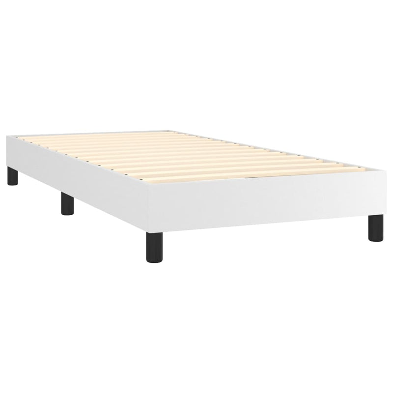 Cadru de pat cu arcuri, alb, 90x200 cm, piele ecologică