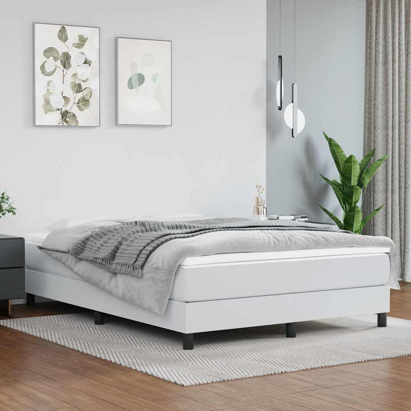 Cadru de pat cu arcuri, alb, 140x190 cm, piele ecologică