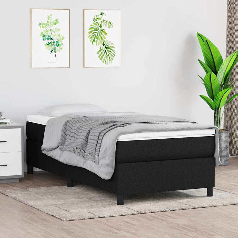 Cadru de pat cu arcuri, negru, 100x200 cm, textil
