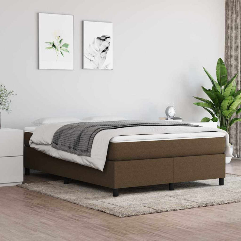 Cadru de pat cu arcuri, maro închis, 140x200 cm, textil