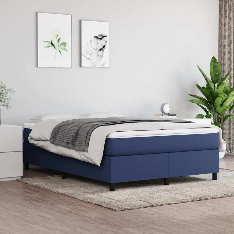 Cadru de pat cu arcuri, albastru, 140x190 cm, textil