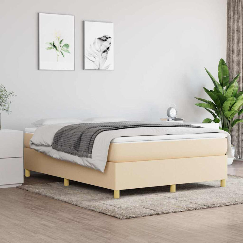 Cadru de pat cu arcuri, crem, 140x190 cm, textil