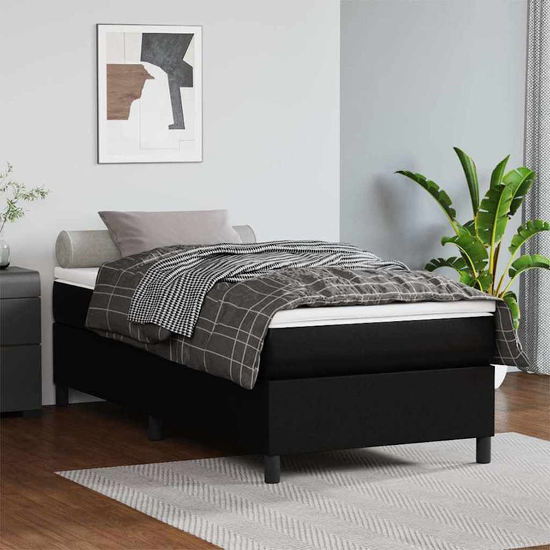 Cadru de pat cu arcuri, negru, 90x190 cm, piele ecologică