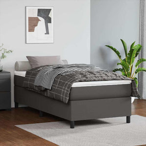 Cadru de pat cu arcuri, gri, 90x190 cm, piele ecologică
