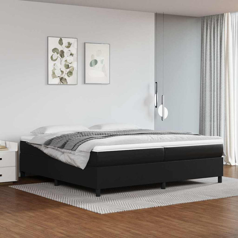 Cadru de pat cu arcuri, negru, 200x200 cm, piele ecologică