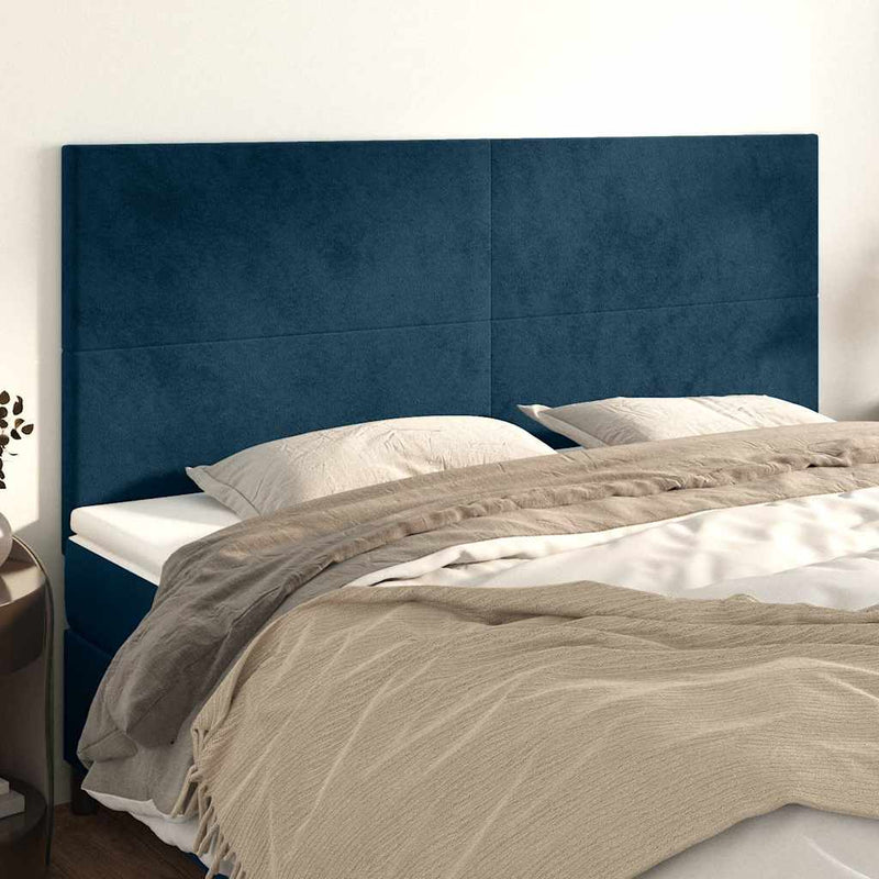 Tăblie de pat albastru închis 160x5x118/128 cm catifea