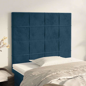 Tăblie de pat albastru închis 100x5x118/128 cm catifea