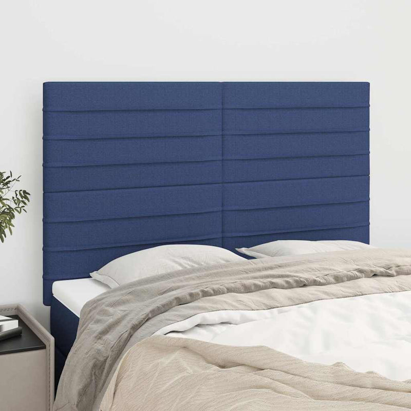 Tăblie de pat albastră 144x5x118/128 cm, material textil