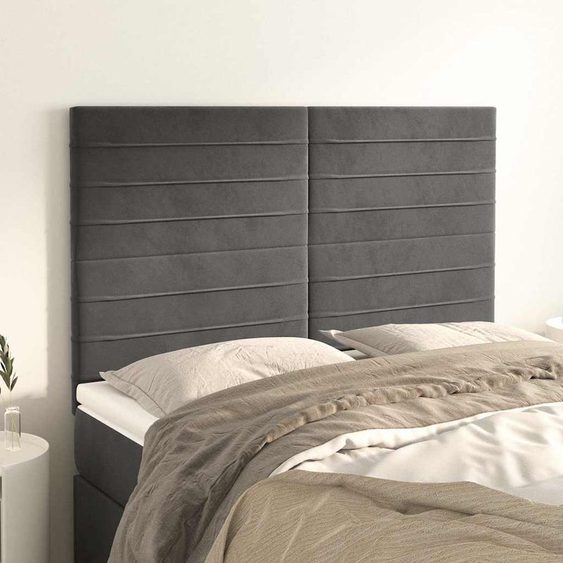 Tăblie de pat gri închis 144x5x118/128 cm catifea