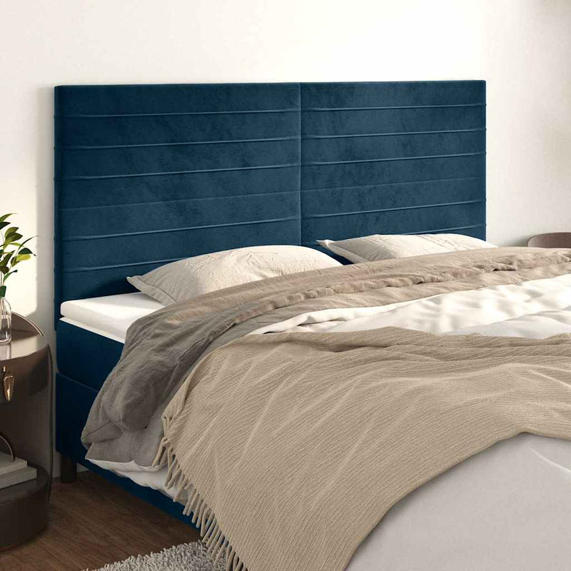 Tăblie de pat albastru închis 160x5x118/128 cm catifea