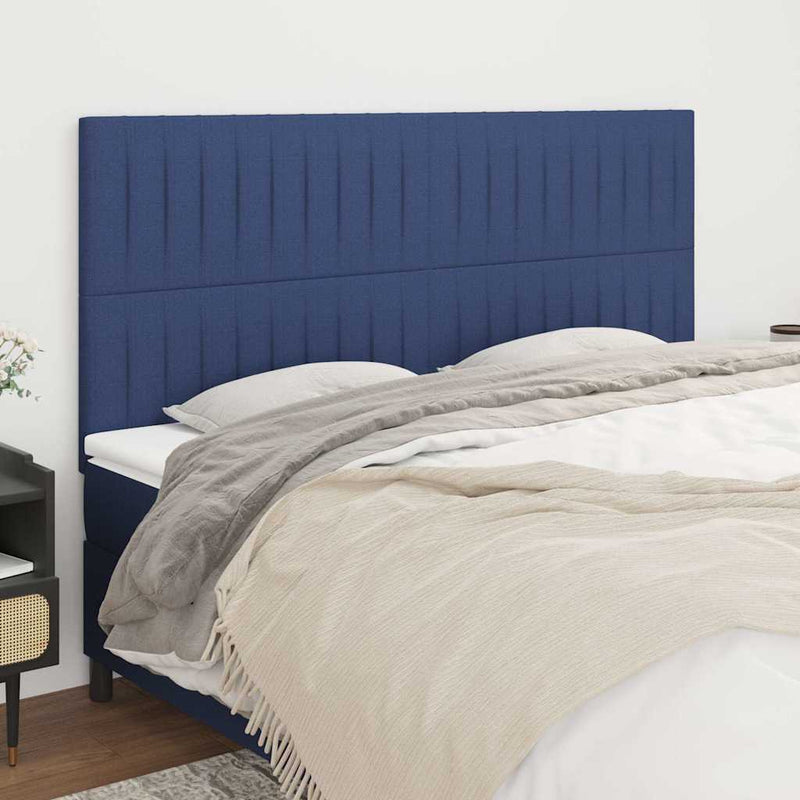 Tăblie de pat albastră 200x5x118/128 cm, material textil
