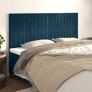 Tăblie de pat albastru închis 160x5x118/128 cm catifea