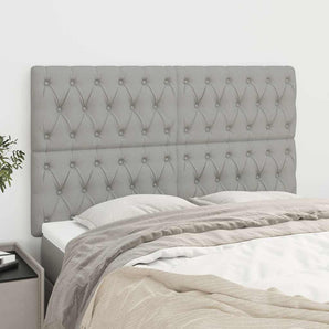 Tăblie de pat gri deschis 144x7x118/128 cm, material textil