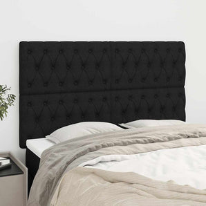 Tăblie de pat neagră 144x7x118/128 cm, material textil