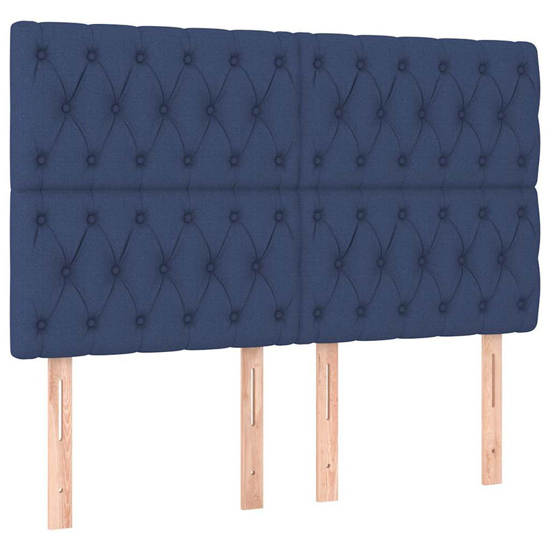Tăblie de pat albastră 160x7x118/128 cm, material textil