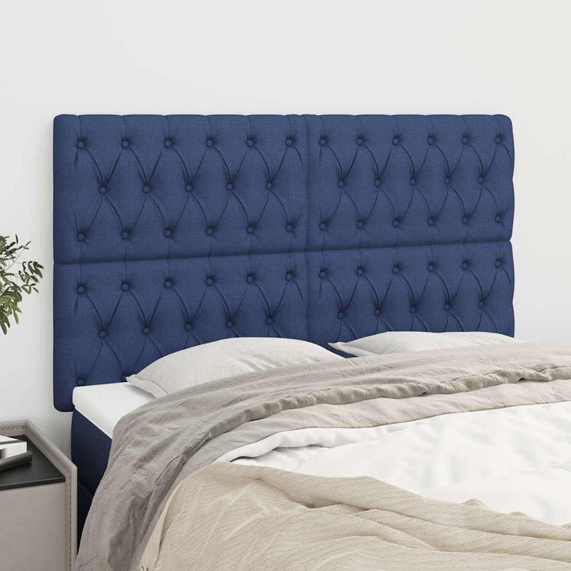 Tăblie de pat albastră 160x7x118/128 cm, material textil