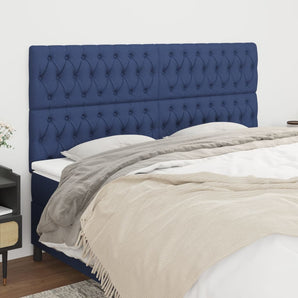 Tăblie de pat albastră 180x7x118/128 cm, material textil