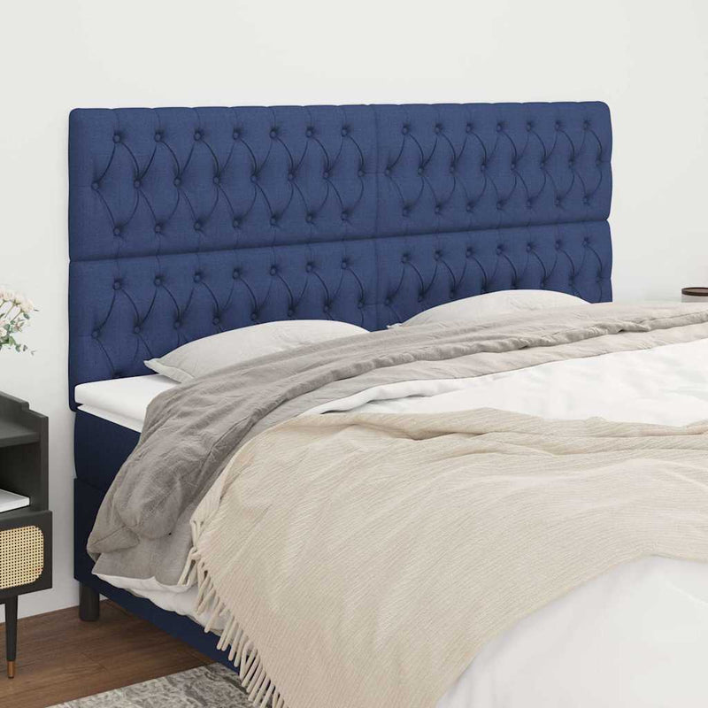 Tăblie de pat albastră 200x7x118/128 cm, material textil