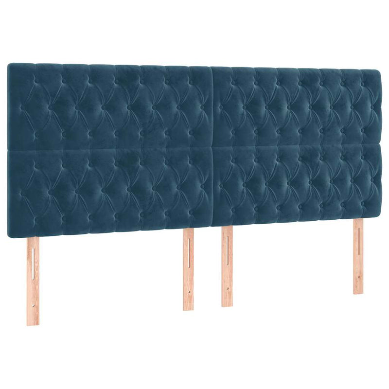 Tăblie de pat albastru închis 180x7x118/128 cm catifea