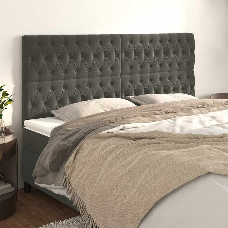 Tăblie de pat gri închis 200x7x118/128 cm catifea
