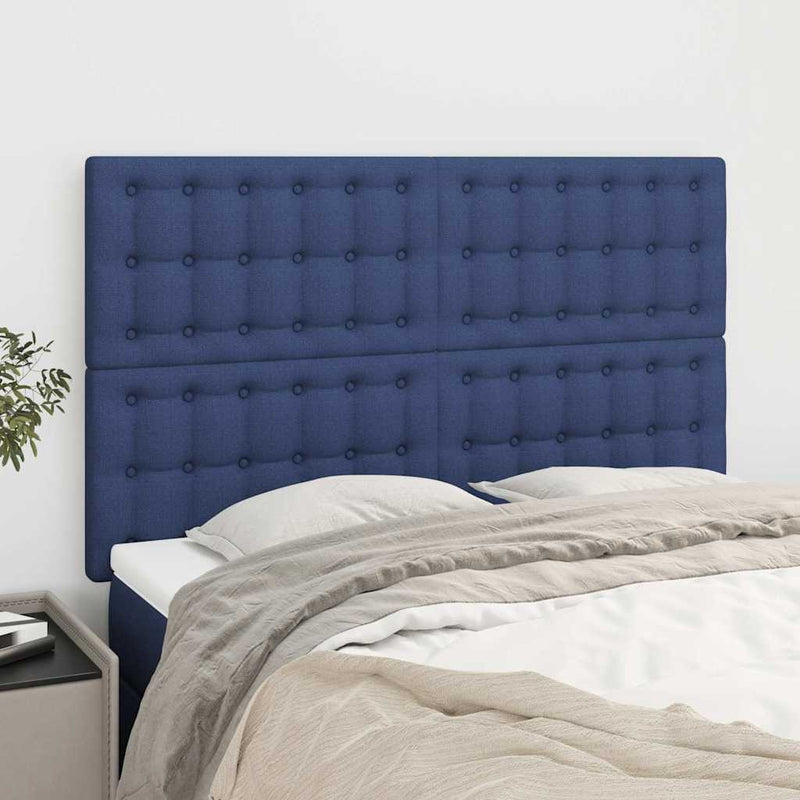 Tăblie de pat albastră 144x5x118/128 cm, material textil