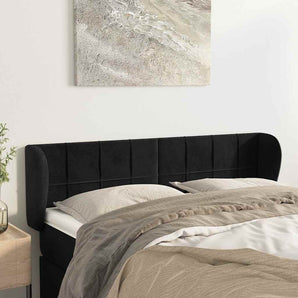 Tăblie de pat cu aripioare negru 147x23x78/88 cm catifea