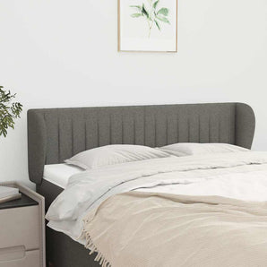 Tăblie de pat cu aripioare gri închis 147x23x78/88 cm textil