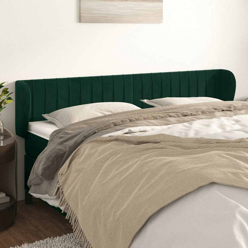 Tăblie de pat cu aripioare verde închis 203x23x78/88 cm catifea