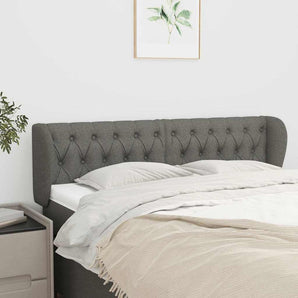 Tăblie de pat cu aripioare gri închis 163x23x78/88 cm textil
