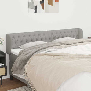 Tăblie de pat cu aripioare gri deschis 203x23x78/88 cm textil