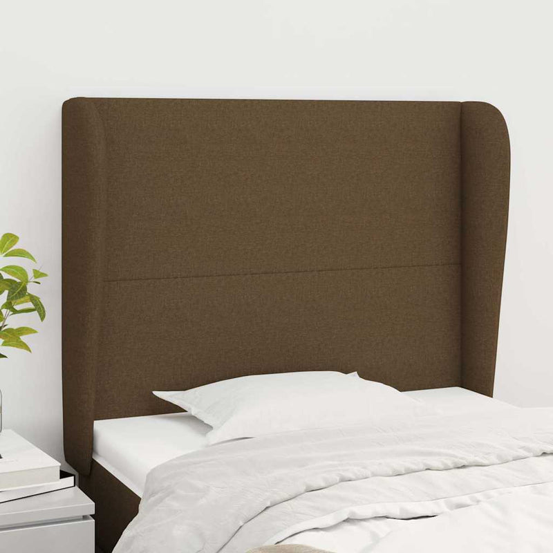 Tăblie de pat cu aripioare maro închis 93x23x118/128 cm textil