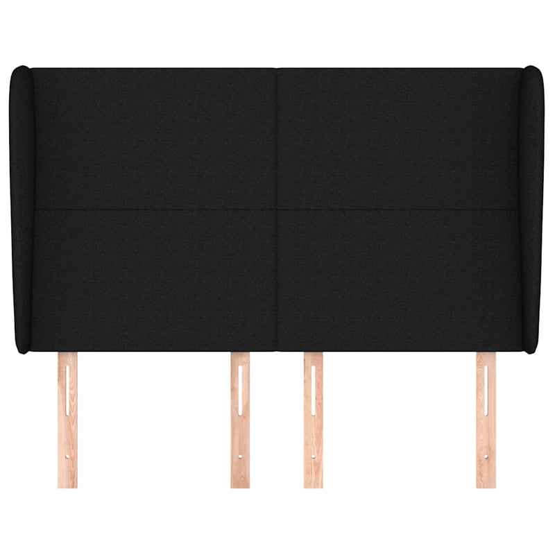 Tăblie de pat cu aripioare, negru, 147x23x118/128 cm, textil