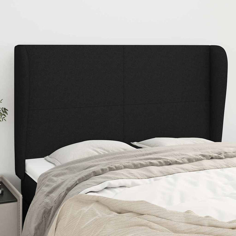 Tăblie de pat cu aripioare, negru, 147x23x118/128 cm, textil