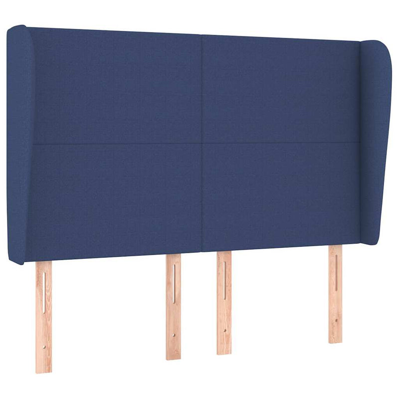 Tăblie de pat cu aripioare, albastru, 147x23x118/128 cm, textil