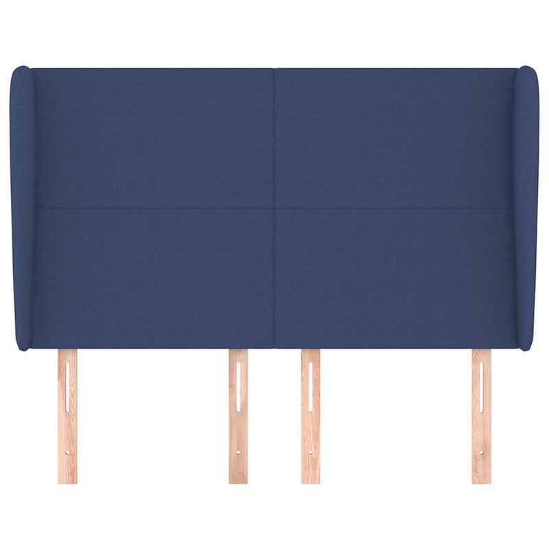 Tăblie de pat cu aripioare, albastru, 147x23x118/128 cm, textil