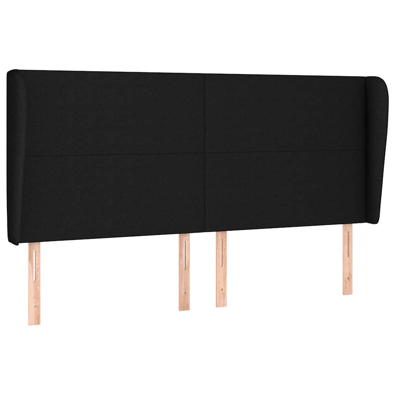 Tăblie de pat cu aripioare, negru, 183x23x118/128 cm, textil
