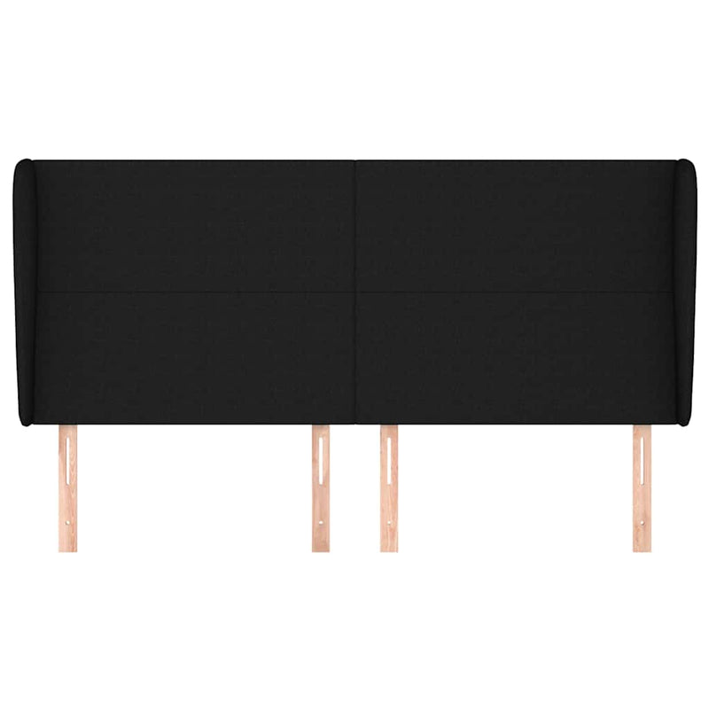 Tăblie de pat cu aripioare, negru, 183x23x118/128 cm, textil
