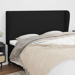Tăblie de pat cu aripioare, negru, 183x23x118/128 cm, textil