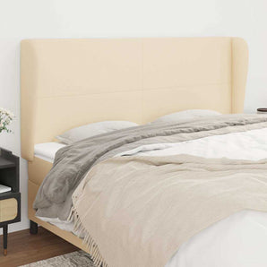 Tăblie de pat cu aripioare, crem, 183x23x118/128 cm, textil