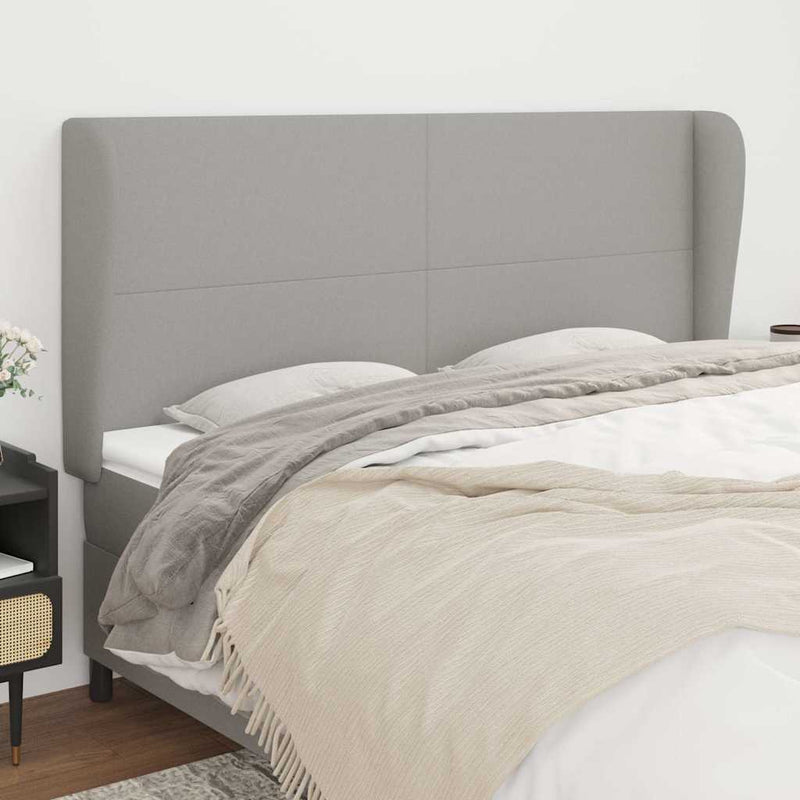 Tăblie de pat cu aripioare gri deschis 203x23x118/128 cm textil