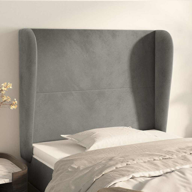 Tăblie de pat cu aripioare gri deschis 103x23x118/128cm catifea
