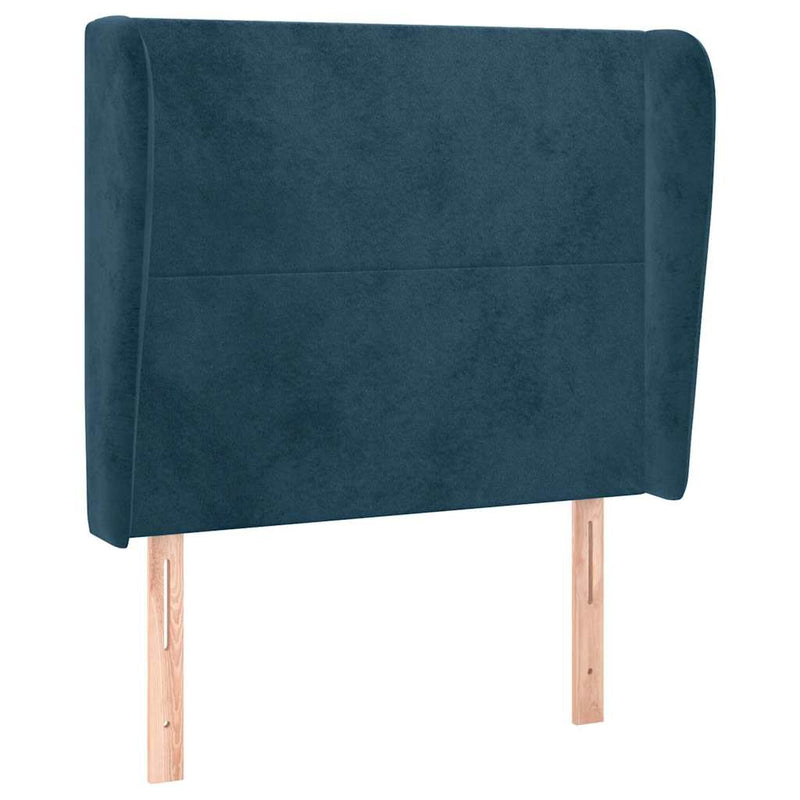 Tăblie pat cu urechi albastru închis 103x23x118/128cm catifea